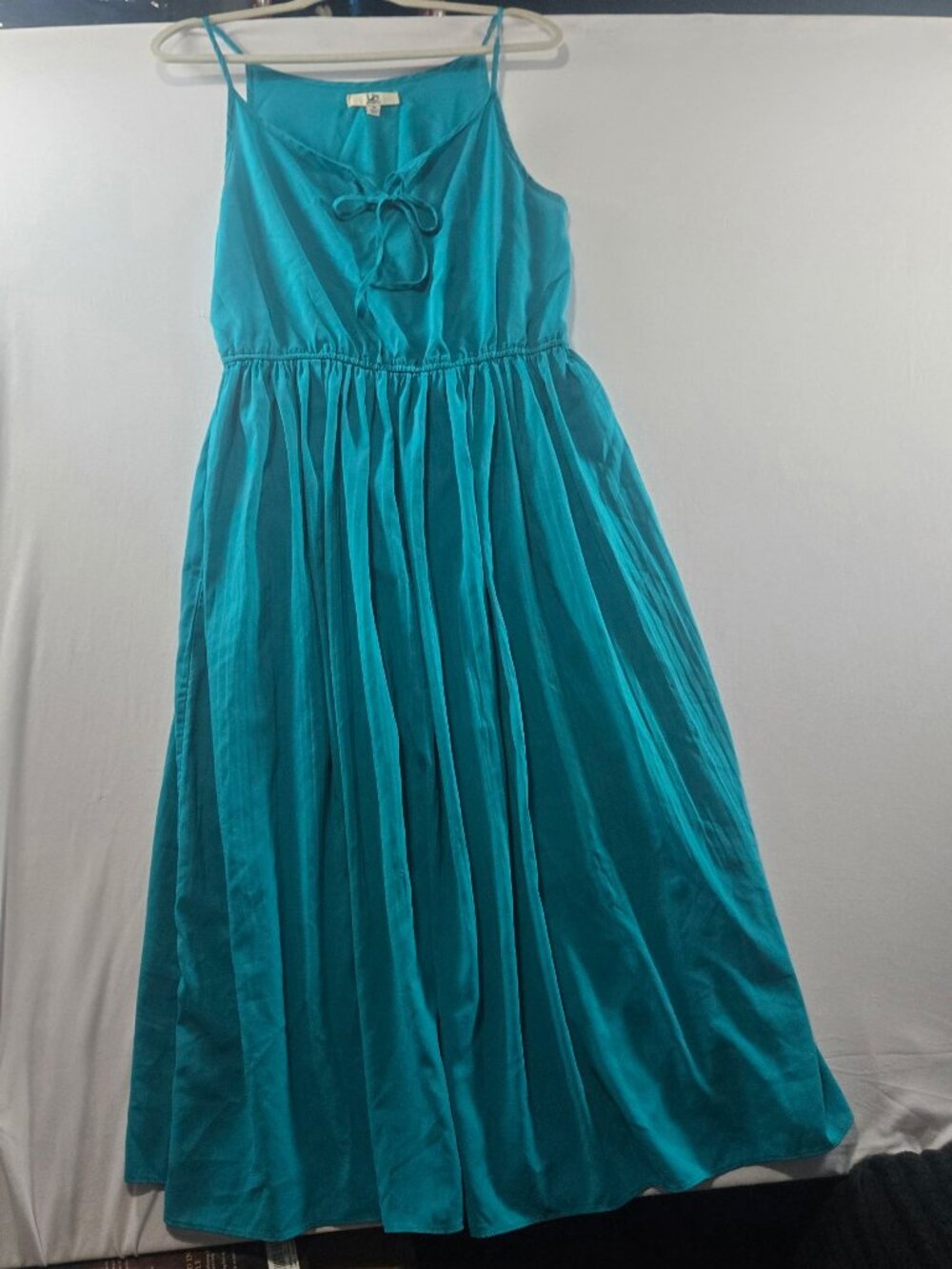 YA Los Angeles Silk Blend Maxi Dress M Teal Turquoise Tie Front Y2K Boho